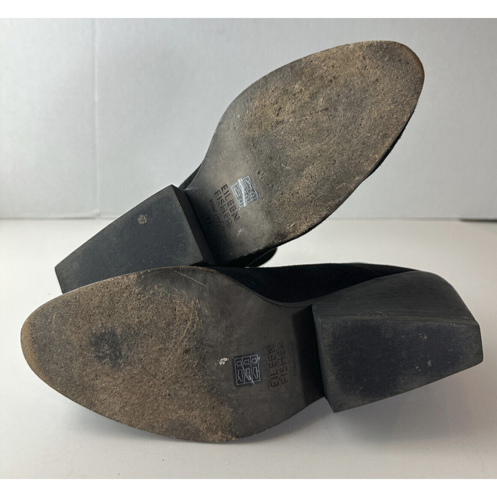 Eileen Fisher Peer Heeled Ankle Boots Black Suede Booties Women's Size 11 - Picture 5 of 16